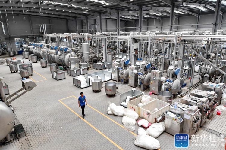 &uarr;9月8日拍摄的福建东龙针纺有限公司染整厂一角。新华社记者 林善传 摄